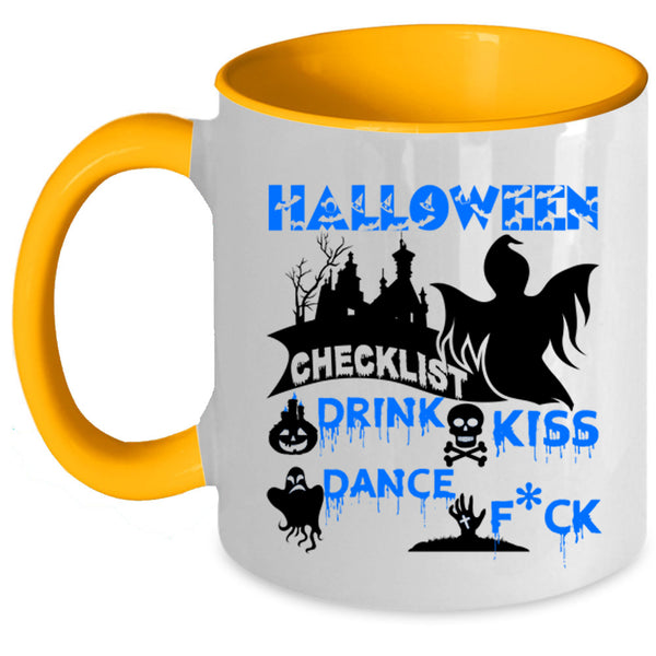 Drink Kiss Coffee Mug, Halloween Checklist Accent Mug