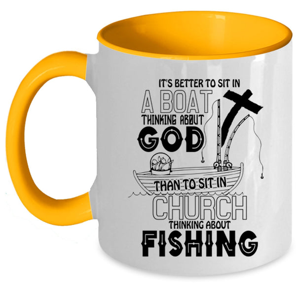 Awesome Fisher Coffee Mug, Sit In Church Thinking About Fishing Accent Mug