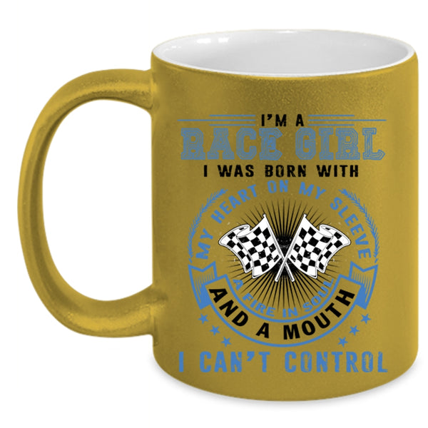 I Was Born With My Heart Coffee Mug, I'm Race Girl Accent Mug
