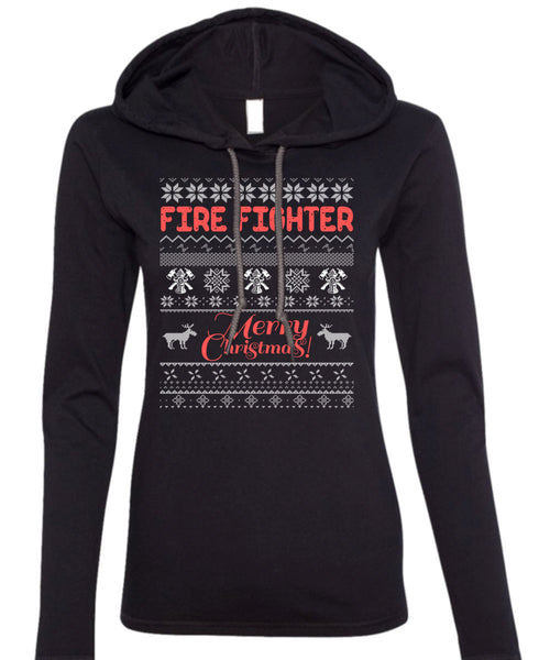 Firefighter Merry Christmas T Shirt, Being A Firefighter T Shirt (Anvil Ladies Ringspun Hooded)