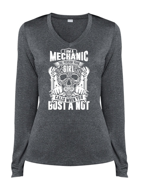 I Am A Mechanic T Shirt, Being A Mechanic T Shirt, Cool Shirt (Ladies LS Heather V-Neck)