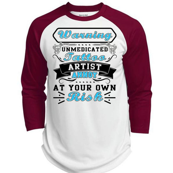 Warning Unmedicated Tattoo Artist T Shirt, I Love Tattoo T Shirt, Awesome T-Shirts  (Polyester Game Baseball Jersey)
