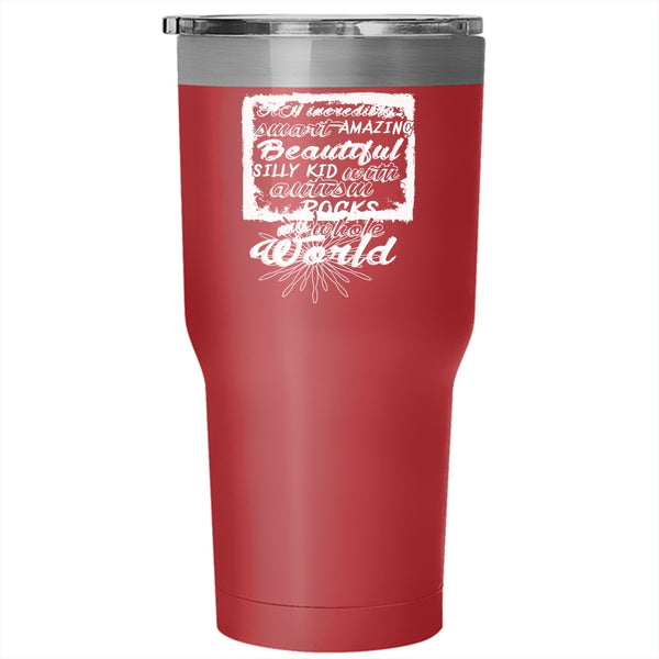Autism Rocks My World Tumbler 30 oz Stainless Steel, Cool Autism Mom Travel Mug