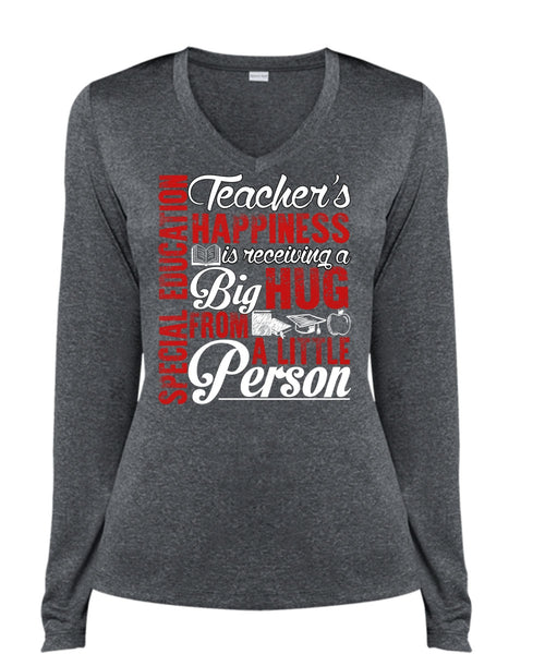 Special Education Teacher's Happiness T Shirt, Being A Teacher T Shirt, Cool Shirt (Ladies LS Heather V-Neck)