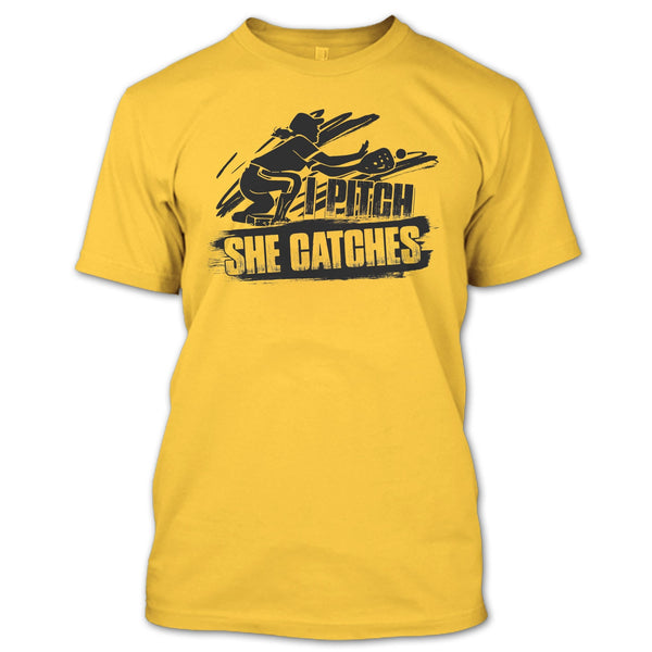I Pitch She Catches T Shirt, Gift For Baseball Player T Shirt