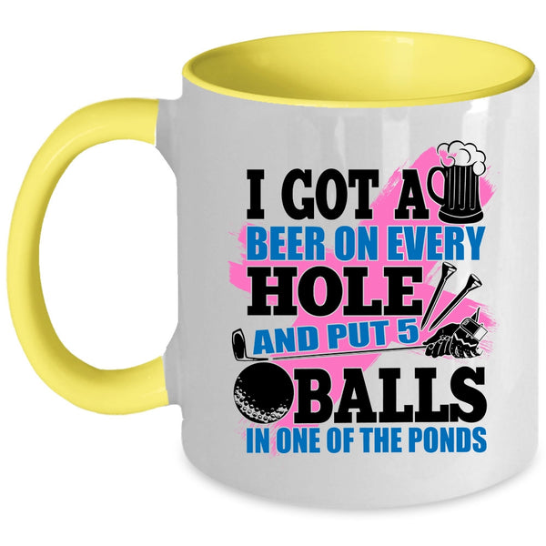 Funny Golf Coffee Mug, I Got A Beer On Every Hole Accent Mug