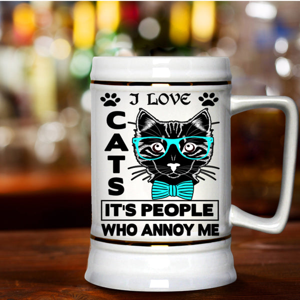 Cute Gift For Cat Lovers Beer Stein 22oz, I Love Cats Beer Mug