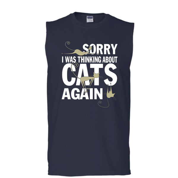 Sorry I Was Thinking About Cats Again T Shirt, Coolest Cat Lover Tank Top (Men's Cotton Sleeveless)