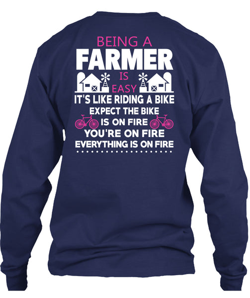 Being A Farmer Is Easy T Shirt, It's Like Riding A Bike T Shirt