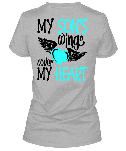 My Son's Wings Cover My Heart T Shirt, I Love Son T Shirt