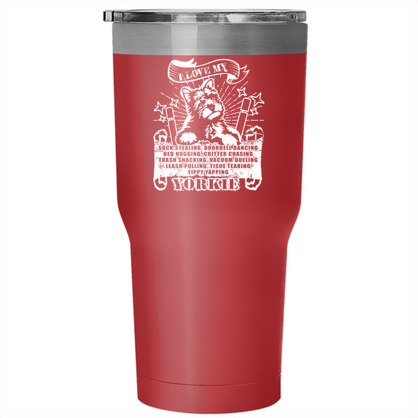 I Love My Yorkie Tumbler 30 oz Stainless Steel, Cute Dogs Travel Mug