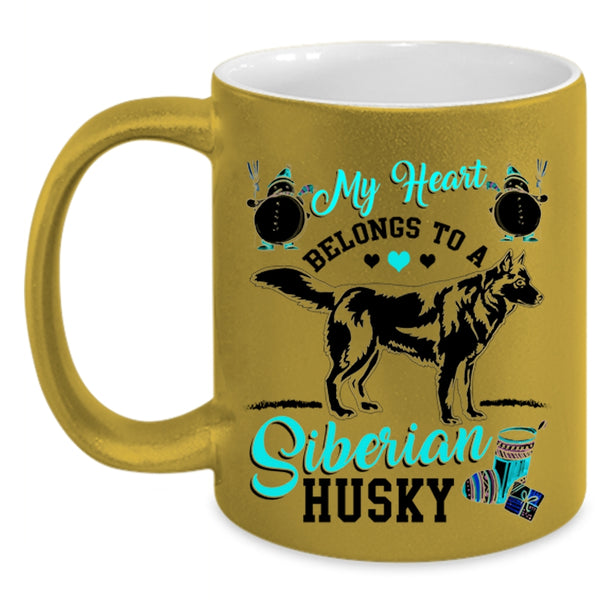 Funny Husky Coffee Mug, My Heart Belongs To A Siberian Husky Accent Mug