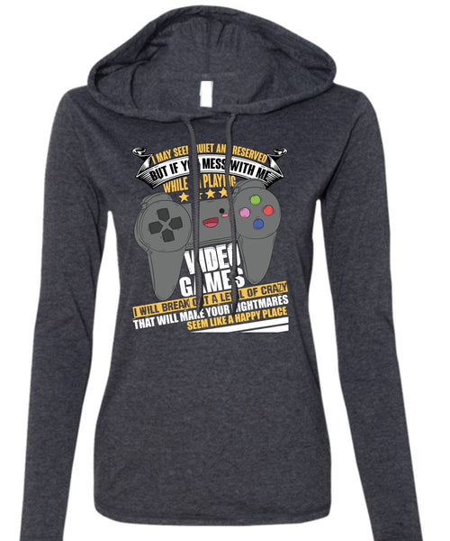 I'm Playing Video Games T Shirt, Like A Happy Place T Shirt (Anvil Ladies Ringspun Hooded)