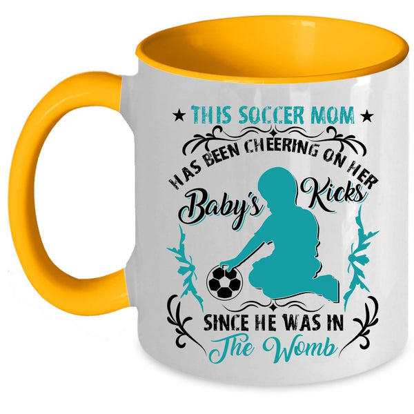 Cute Soccer Mom Coffee Mug, This Soccer Mom Has Been Cheering Accent Mug