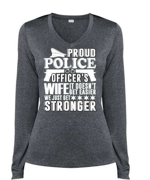 Proud Police Officer's Wife T Shirt, Being A Police T Shirt, Cool Shirt (Ladies LS Heather V-Neck)