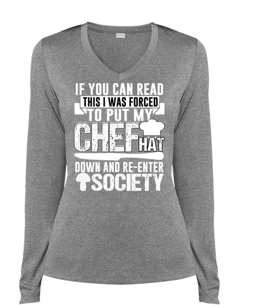 I Was Forced To Put My Chef T Shirt, Being A Chef T Shirt, Cool Shirt (Ladies LS Heather V-Neck)