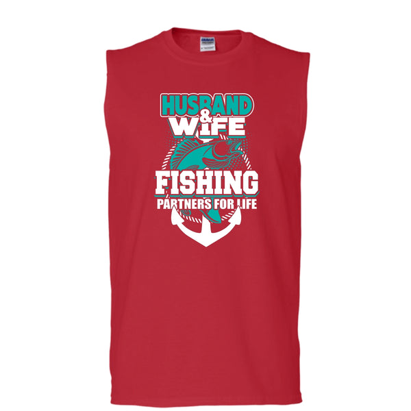 Husband & Wife T Shirt, Fishing Partners For Life T Shirt, Cool T Shirt (Men's Cotton Sleeveless)