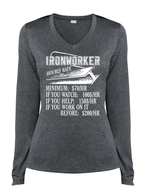 Ironworker Hourly Rate T Shirt, Being An Ironworker T Shirt, Cool Shirt (Ladies LS Heather V-Neck)