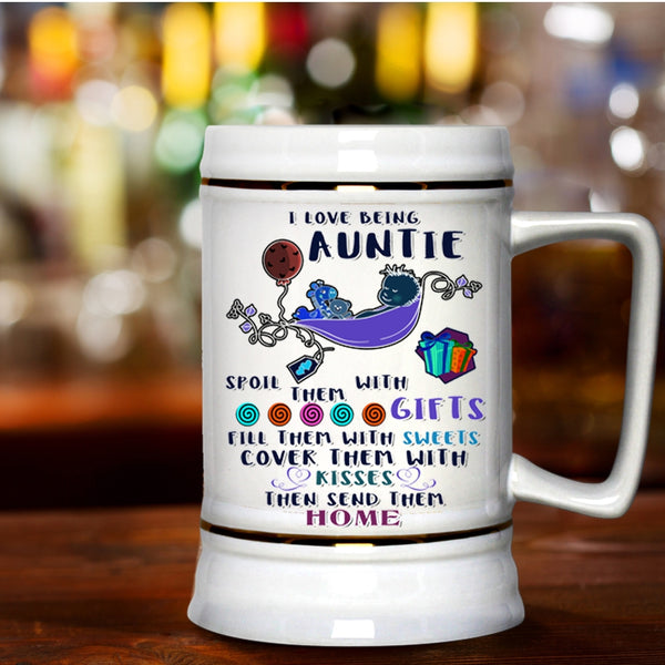 Cute Gift For Auntie Beer Stein 22oz, I Love Being Auntie Beer Mug