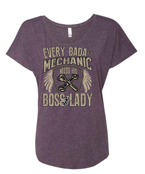 Mechanic Needs His Boss Lady T Shirt, Being A Mechanic T Shirt, Cool Shirt (Ladies' Triblend Dolman Sleeve)