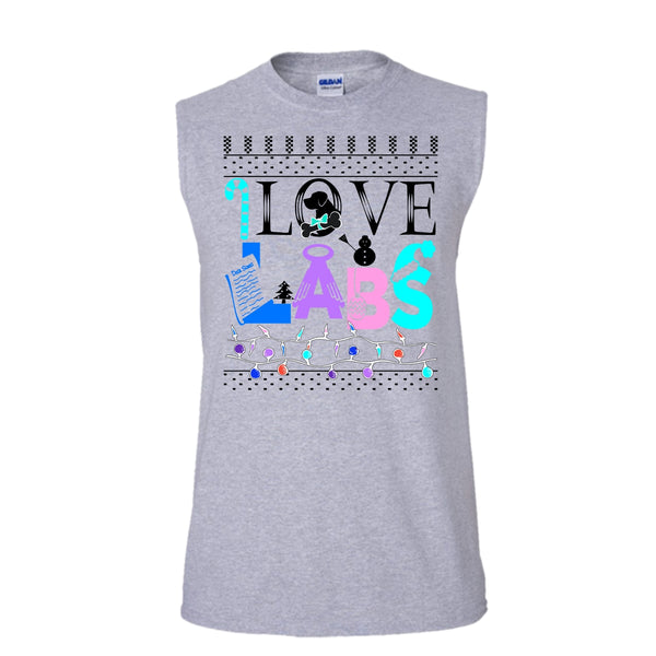 I Love Labs T Shirt, Dog Merry Christmas T Shirt, Awesome t-shirts (Men's Cotton Sleeveless)