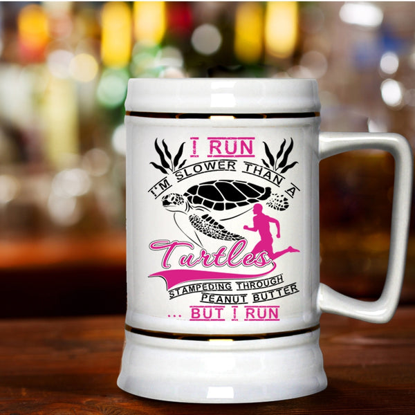 Funny Runners Beer Stein 22oz, I Run I'm Slower Than A Turtles Beer Mug