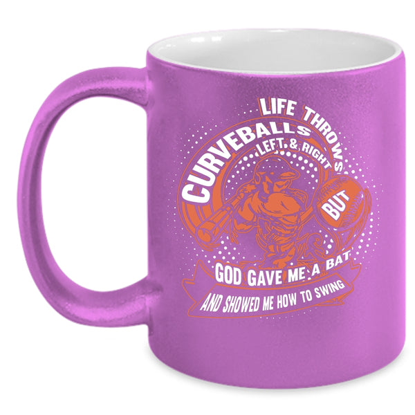Life Throws Curveballs Left And Right Coffee Mug, Funny Baseball Player Coffee Cup