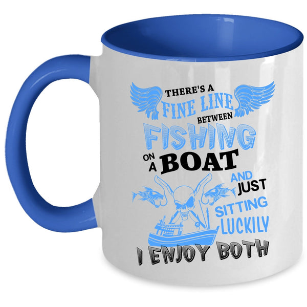 Just Sitting Luckily Coffee Mug, Fishing On A Boat Accent Mug