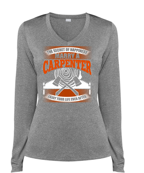 Marry A Carpenter T Shirt, Being A Carpenter T Shirt, Cool Shirt (Ladies LS Heather V-Neck)