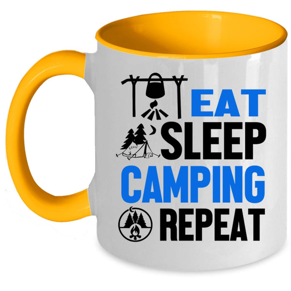 I Love Camping Coffee Mug, Eat Sleep Camping Repeat Accent Mug