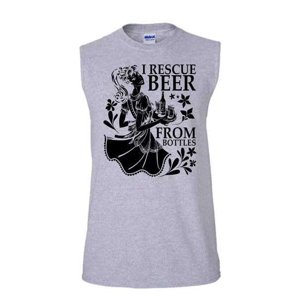 I Rescue Beer From Bottles T Shirt, I Love Drink Tank Top (Men's Cotton Sleeveless)