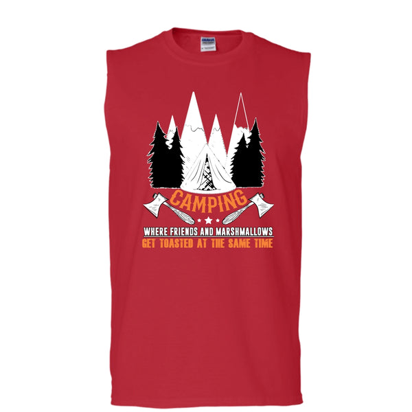 Camping T Shirt, Where Friends And Marshmalows Tank Top (Men's Cotton Sleeveless)