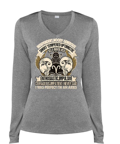 I'm An Aries T Shirt, Short Tempered Optimistic T Shirt, Cool Shirt (Ladies LS Heather V-Neck)