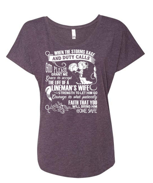 The Life Of A Lineman's Wife T Shirt, Being A Lineman T Shirt, Cool Shirt (Ladies' Triblend Dolman Sleeve)