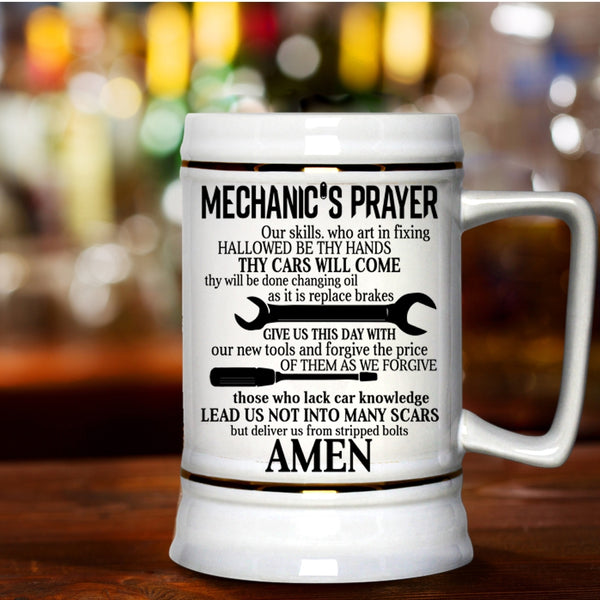 Cool Gift For Mechanics Beer Stein 22oz, Mechanic's Prayer Beer Mug