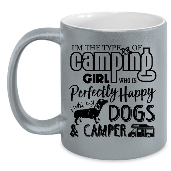 Happy With My Dogs And Camper Coffee Mug, Camping Girl Accent Mug