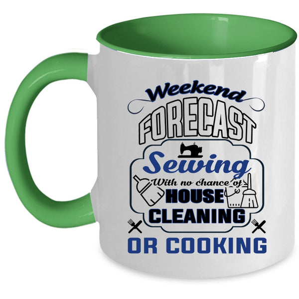 Funny Gift For My Mom Coffee Mug, Weekend Forecast Sewing Accent Mug