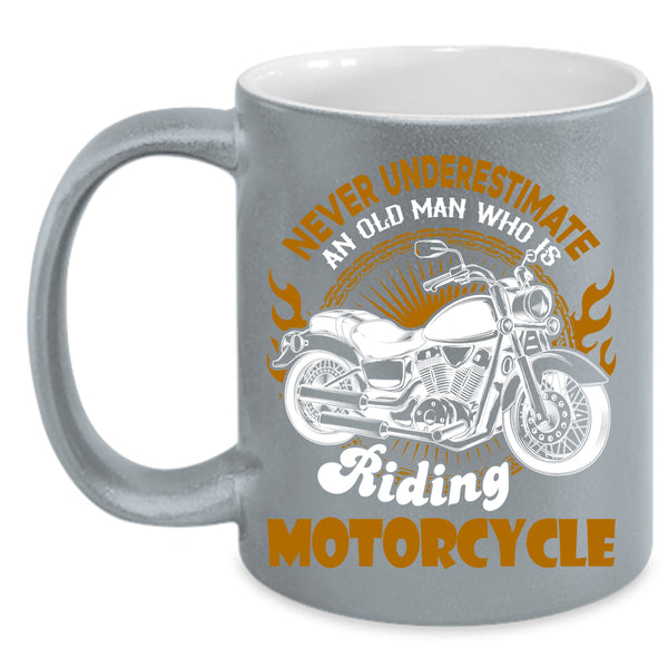 An Old Man Is Riding Motorcycle Coffee Mug, Cool Grandpa Coffee Cup