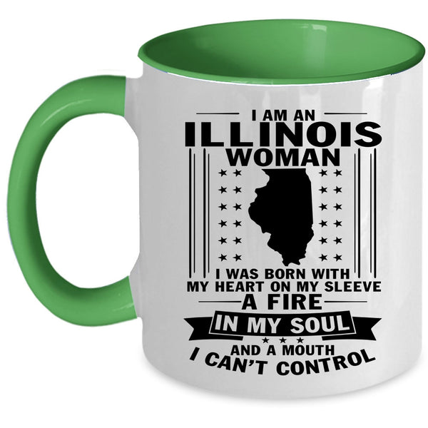 I Was Born With My Heart On My Sleeve Coffee Mug, Illinois Woman Accent Mug
