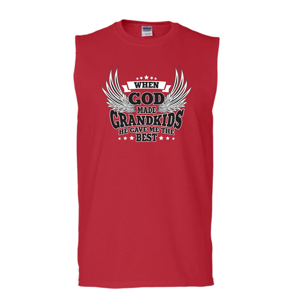 When God Made Grandkids T Shirt, He Gave Me The Best T Shirt, Cool T Shirt (Men's Cotton Sleeveless)