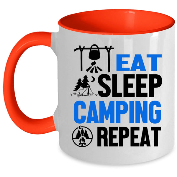 I Love Camping Coffee Mug, Eat Sleep Camping Repeat Accent Mug