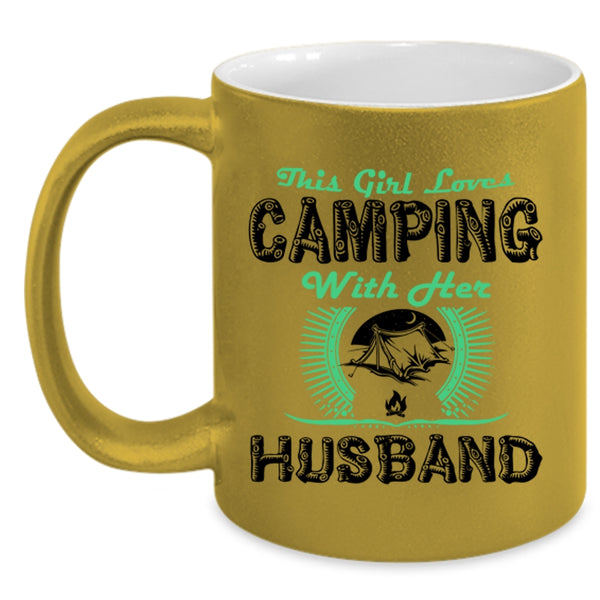 Cute Girls Coffee Mug, This Girl Lovers camping With Her Husband Accent Mug