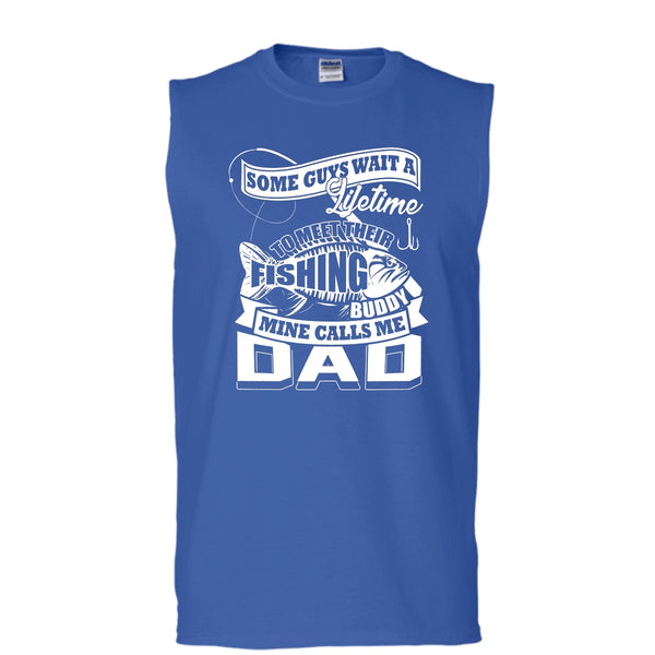 Their Fishing Buddy T Shirt, Mine Calls Me Dad Tank Top (Men's Cotton Sleeveless)