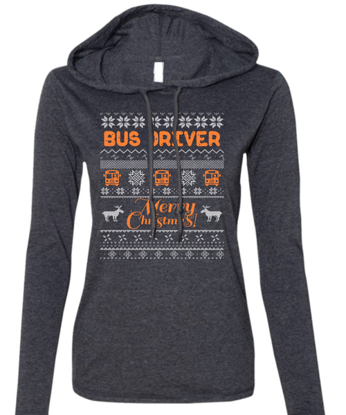 Bus Driver Merry Christmas T Shirt, Being A Driver T Shirt (Anvil Ladies Ringspun Hooded)