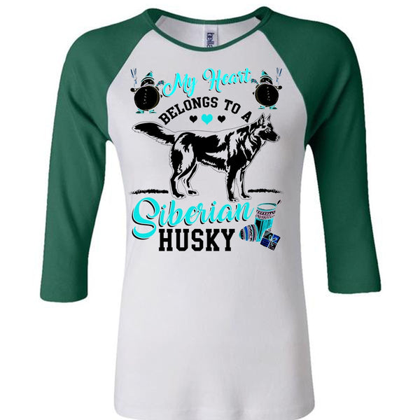 My Heart Belongs To A Siberian Husky T Shirt, I Love My Dog T Shirt, Awesome T-Shirts