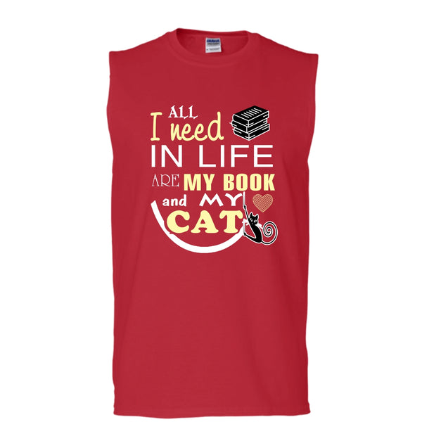All I Need In My Life Are Book And Cat Shirt, Cool Cat Shirt (Men's Cotton Sleeveless)