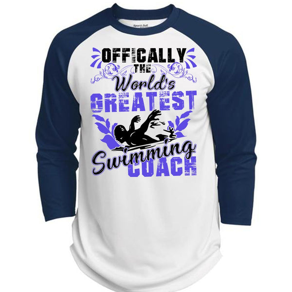 Offically The World's Greatest Swimming Coach T Shirt, I Love Swimming T Shirt, Awesome T-Shirts  (Polyester Game Baseball Jersey)