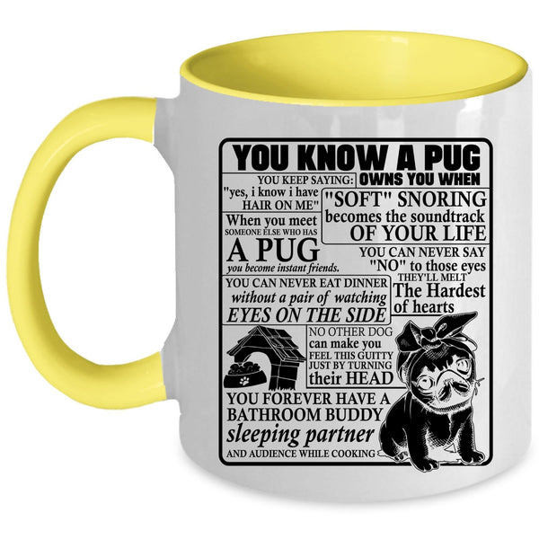 Cute Gift For Pug Lover Coffee Mug, You Know A Pug Owns You Accent Mug