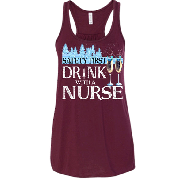 Safety First Drink With A Nurse T Shirt, Nurse Merry Christmas T Shirt, Cool T Shirt