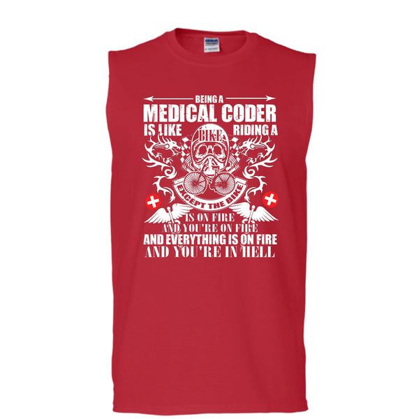 Being A Medical Coder T Shirt, Like Riding A Bike T Shirt, Cool T Shirt (Men's Cotton Sleeveless)